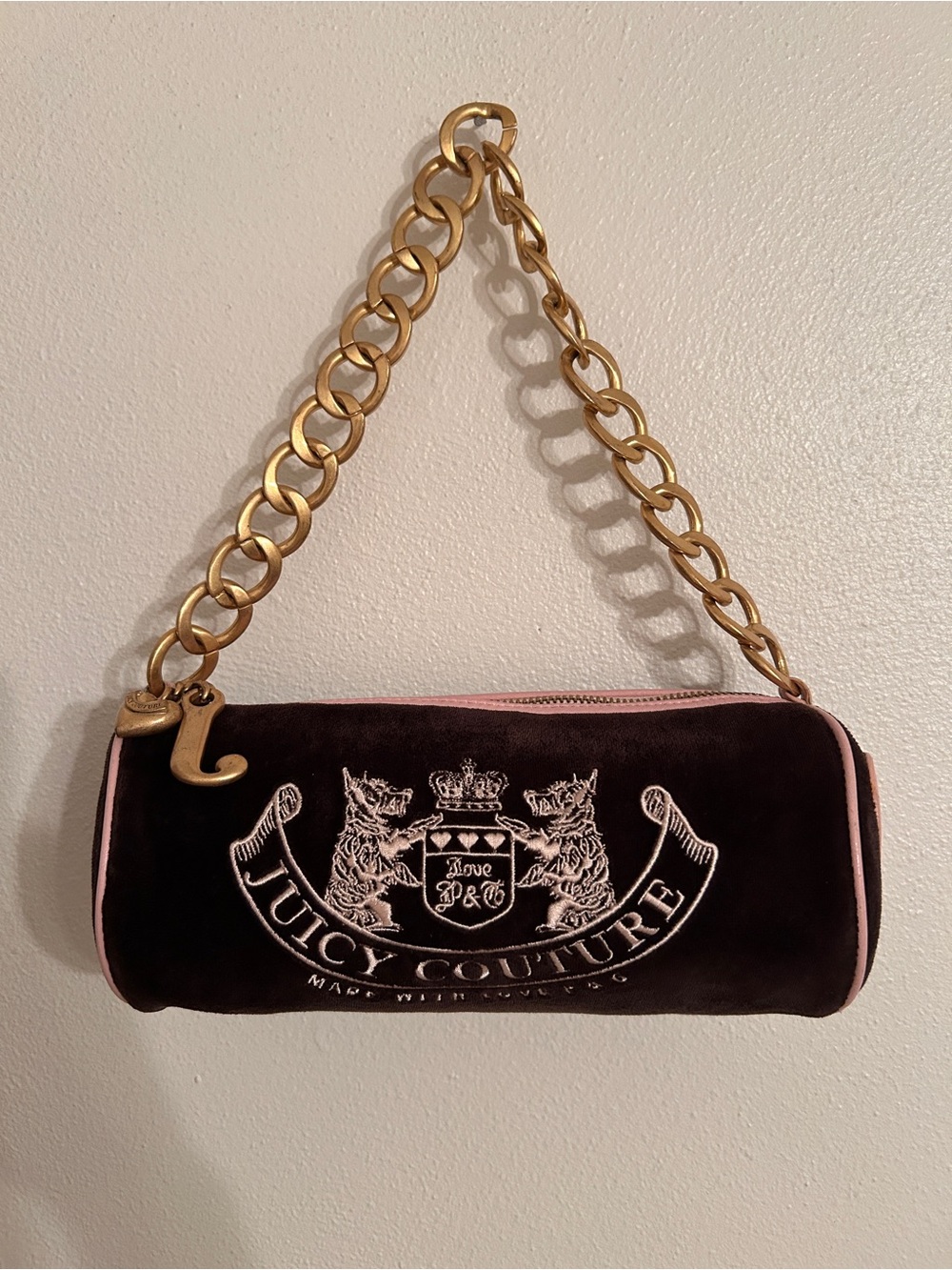 RARE Vintage Y2K Juicy Couture Brown & Pink Barrel Bag